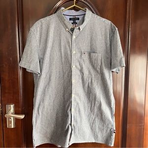 Tommy Hilfiger Mens XXL Gray Short Sleeve Collared Button Down Slim Fit Shirt